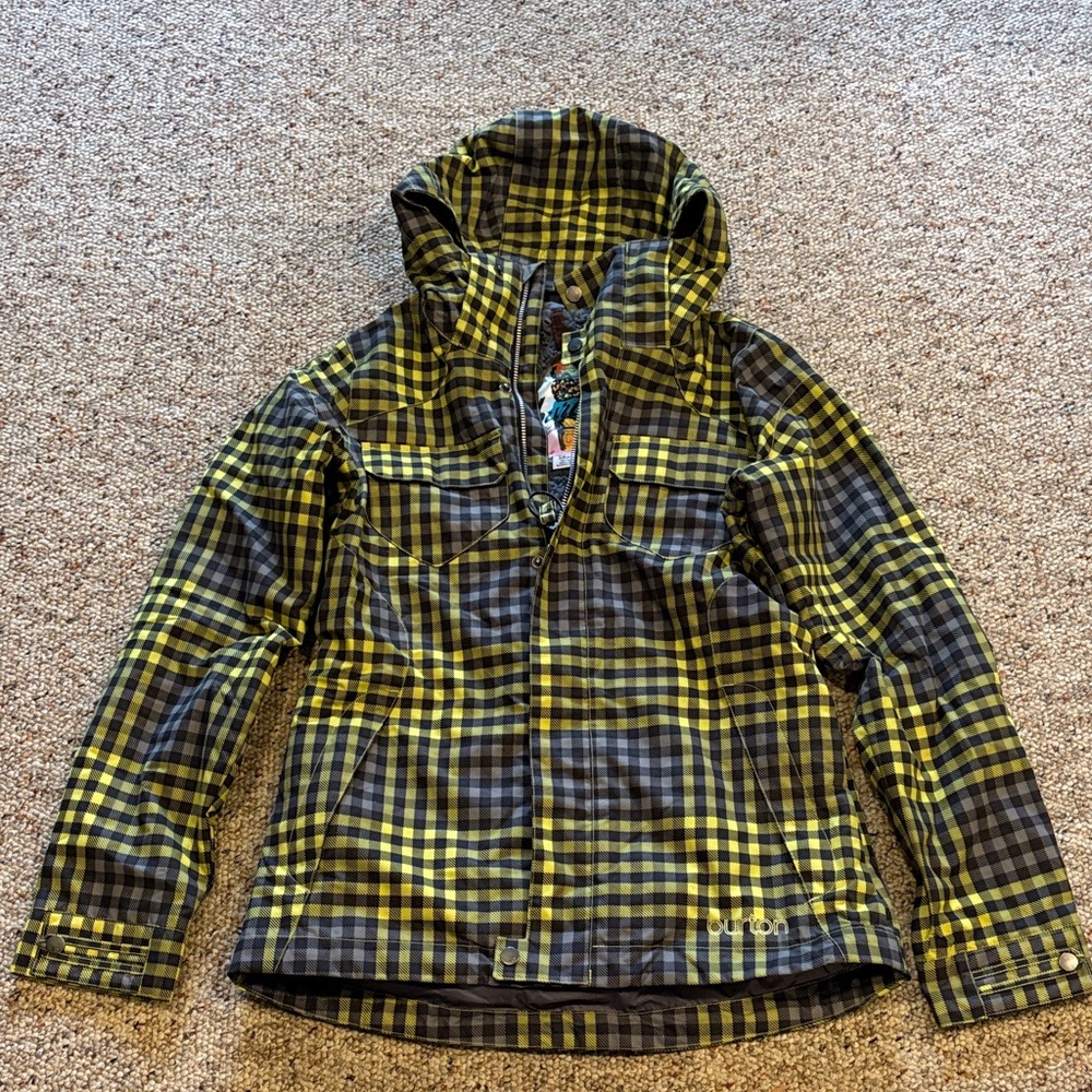 Burton Yellow and Black Plaid Hooded Jacket